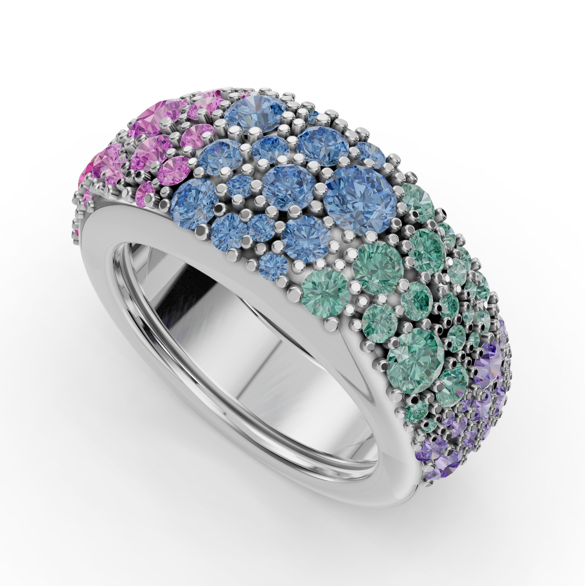 The Gemstone Cobblestone | Oura Series 5 | Ombré | White Gold | 3D view