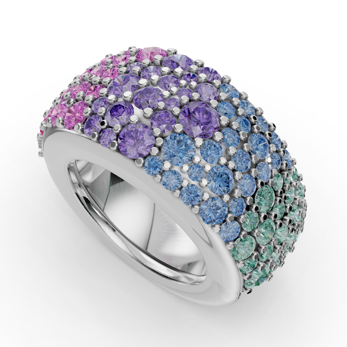 The Gemstone Cobblestone | Oura Series 3 & 4 | Ombré | White Gold | 3D view