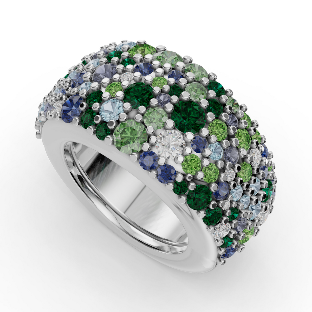 The Gemstone Cobblestone | Oura Series 5 | Oura Series 3 & 4 | Confetti | White Gold | 3D view